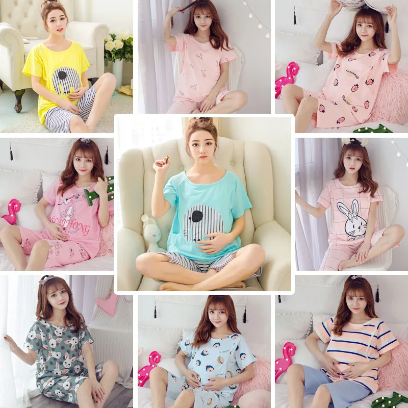 

Summer New Style Nursing Clothes Breastfeeding Set Nursing Confinement Clothing Spring And Summer Knitted Cotton Postpartum Kore