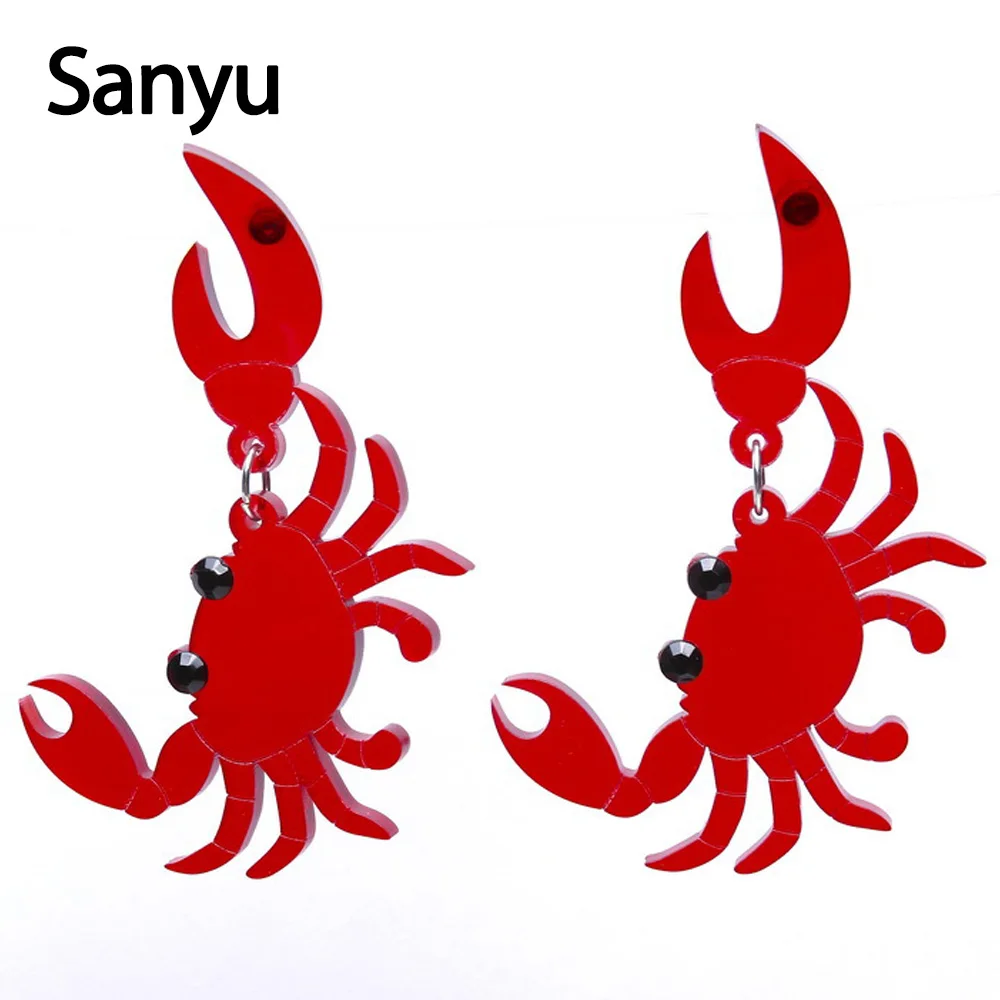 

New Arrival Lovely Red Crab Big Acrylic Stud Earrings Exaggerated Tassel Transparent Animal Earring Studs for Female Wholesa