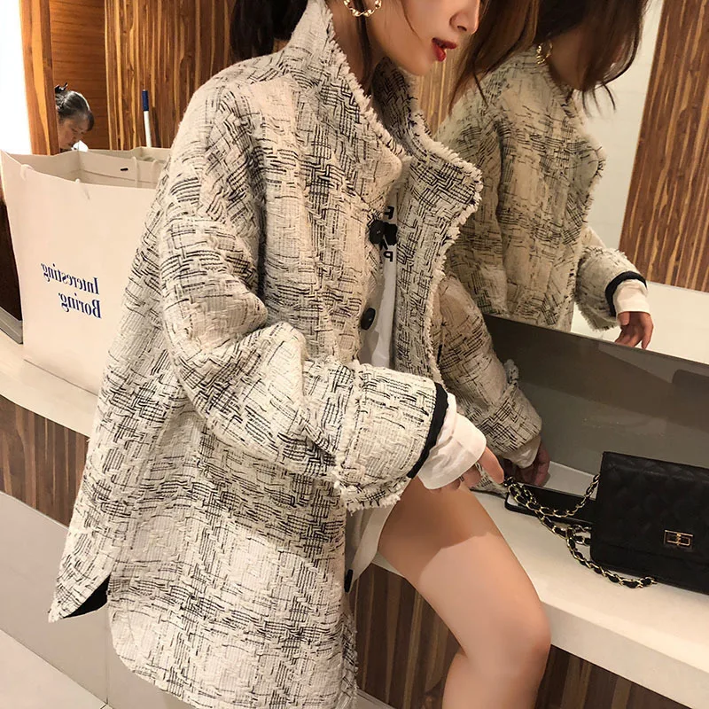 

Graceful Coat Women's Spring And Autumn 2019 New Style Korean-style BF Harajuku Loose Retro Versatile Tweed Tops Jacket