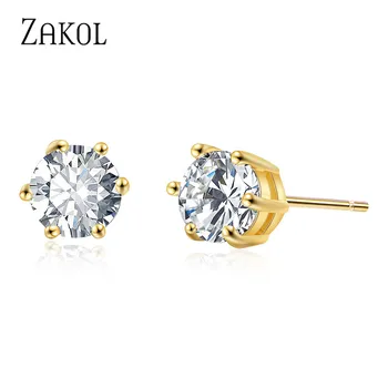 

ZAKOL Fashion Round Cut Zircon woman Stud Earrings for Girls Simple Crystal Statement Bridal Earring jewelry Accessories