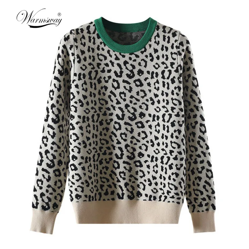 

Autumn winter women sweaters leopard knitted pullovers long sleeve Contrast Color crewneck jumpers sweter mujer C-429