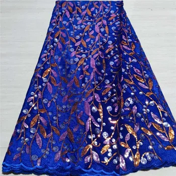 

Royal Blue Velvet Lace Fabric Wedding High Quality African Velvet Lace Fabric Embroidery African French Lace For Seqins Lace