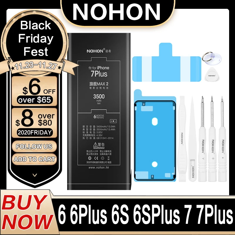 NOHON батарея для iPhone 7 6S 6plus iPhone7 iPhone6 iPhone6S аккумулятор Замена высокой емкости Bateria