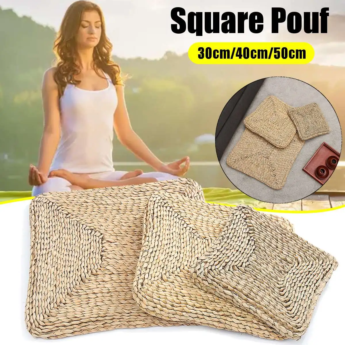

3 Size Hot Natural Straw Pouf Tatami Cushion Floor Cushions Meditation Yoga Round Mat Zafu Chair Cushion 50/40/30cm