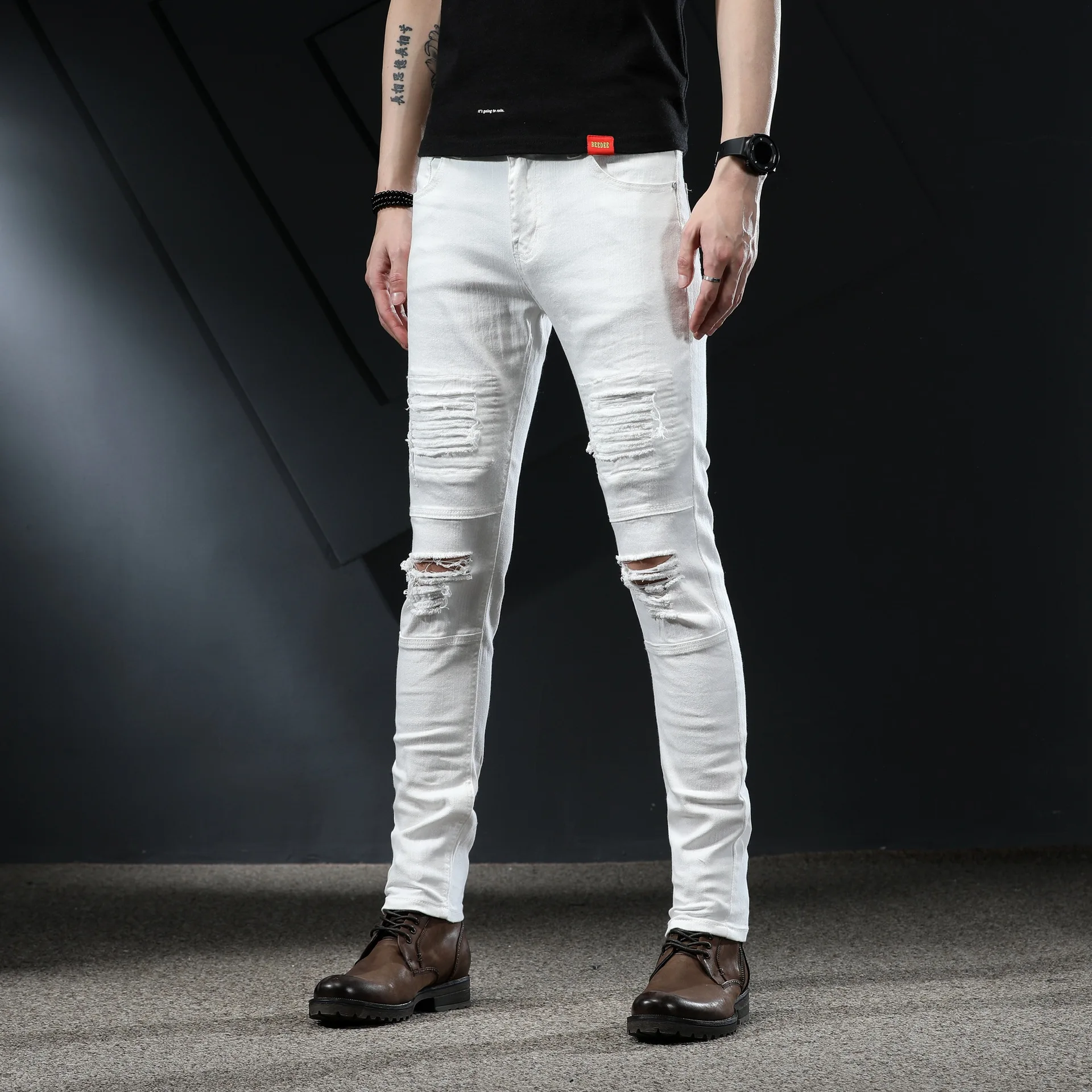 Jeans strappati per uomo Jeans bianchi Skinny pantaloni in Denim  elasticizzato Jeans Jeans da uomo marca Streetwear patch Distressed Large  Size|Jeans| - AliExpress
