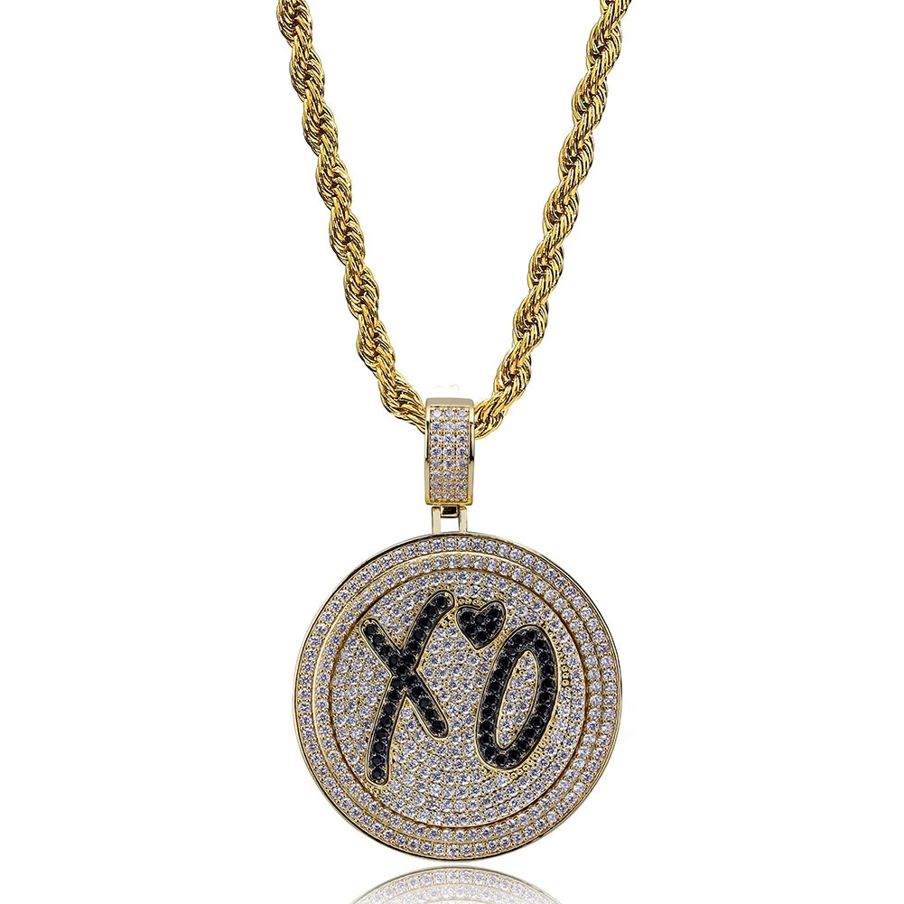 Rotatable Rapper XO Pendant & Necklace 18k Gold Plated Lab Diamond Iced