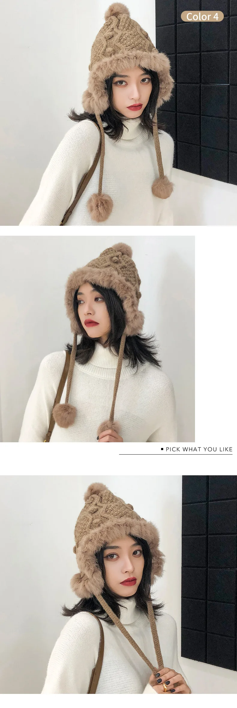 Зимние женские шапки вязаные Gorros утепленные женские повседневные меховые шапки с шариками Camel Windbreak зимняя Круглая Шапочка без полей