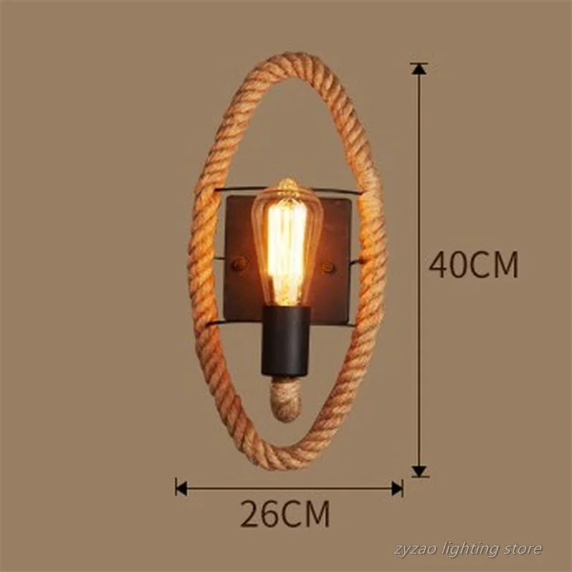 Loft Retro Style Hemp Rope Wall Lamp Industrial Vintage Restaurant Light Fixtures Home Decor Bar Cafe Dining Room Wall Light E27