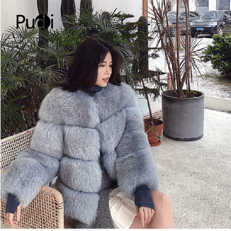 Pudi CT940 женская шуба из натурального Лисьего меха, куртка, пальто с круглым воротником, женская модная зимняя теплая шуба из натурального меха, женская верхняя одежда