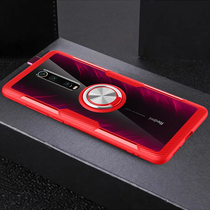 Для Xiaomi mi 9T красный mi K20 Pro Чехол для телефона роскошный TPU рамка прозрачная PC задняя крышка Алюминиевый кольцевой кронштейн противоударный