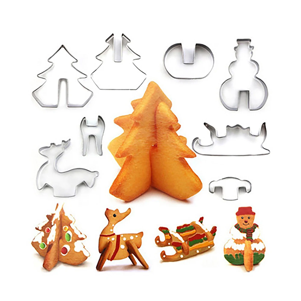 

8Pcs/Set Christmas Cookie Cutters Xmas Tree Star House Biscuit Mold Fondant Cake Decorating Cookie Tools 2020 New Year Decor