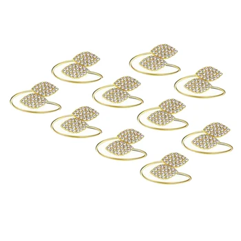 

10 Pcs Napkin Rings,Rhinestone Serviette Rings,Wedding Party Dinner Napkin Buckles,Leaves Shape Napkin Holder,Gold