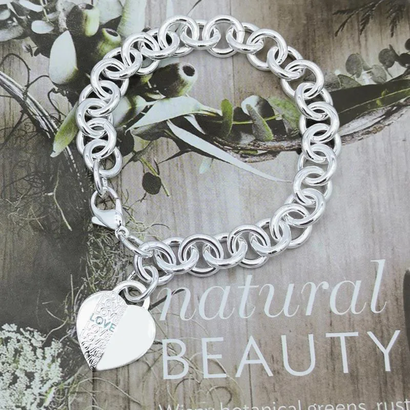 

Sterling Silver 925 Classic Fashion LOVE Heart Card Lady Bracelet Jewelry Holiday Gift