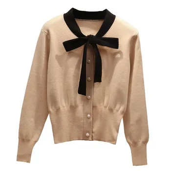 

Autumn Slim Solid Color Lace-up Bow Thin Sweater Fashion Sweet Long-sleeved Women Knit Pullover Women Sweaters