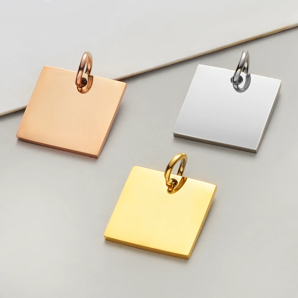 30pcs/Lot   Stainless Steel Mirror Polished Square Pendant  For Making Bracelet  Necklace Accessories