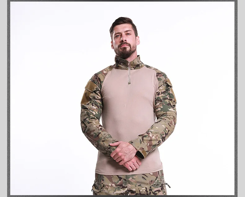 Тактическая Военная футболка с длинным рукавом, облегающая камуфляжная рубашка на молнии, армейские камуфляжные рубашки для мужчин, для спорта на открытом воздухе, туризма, охоты Велоспорт Рыбалка Кемпинг Альпинизм