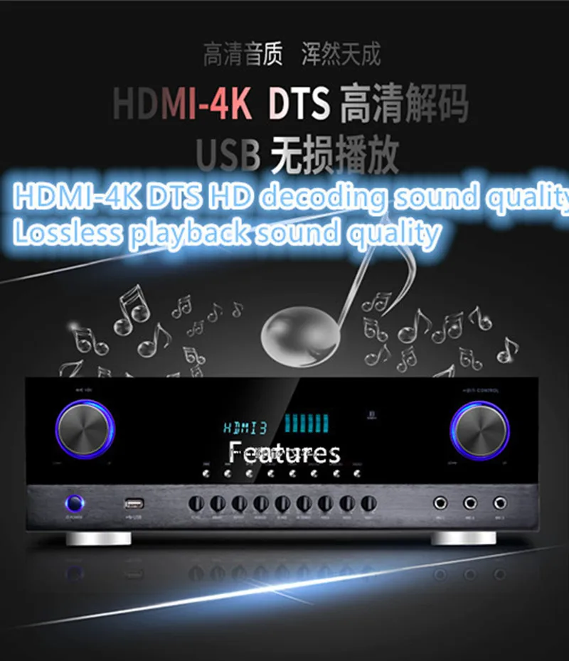 AP718 усилитель AV 5,1 HDMI HD 600 Вт Bluetooth HIFI KTV Караоке домашний кинотеатр вещания волоконный коаксиальный APE без потерь усилитель - Цвет: Черный