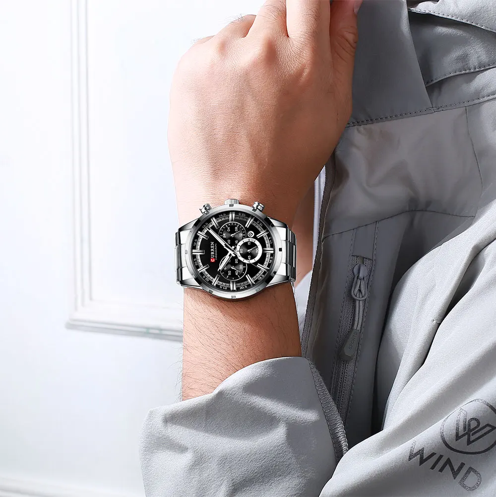 Новинка CURREN Модные мужские часы с нержавеющей сталью Топ бренд класса люкс Спортивный Хронограф Кварцевые часы для мужчин Relogio Masculino