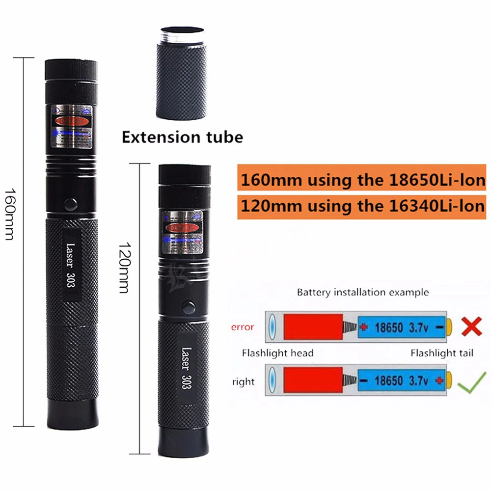Зеленая/красная Синяя лазерная указка 532nm 5mW 303 ручка Регулируемая Звездная