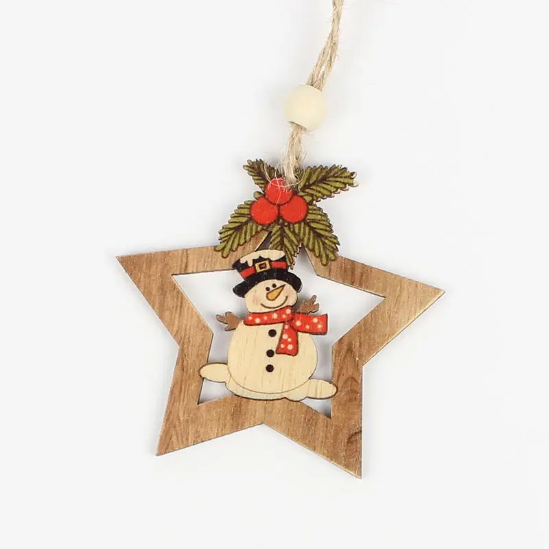 HUADODO 4Pcs Wooden Star Christmas tree decoration Pendants Ornaments for Christmas decoration Ornament New Year Kids Gift - Цвет: Snowman