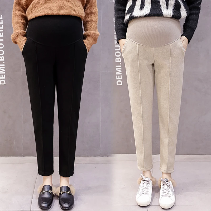 

8229# Autumn Winter Maternity Pants 9/10 Length Elastic Waist Belly Pants for Pregnant Women OL Formal Work Pregnancy Trousers