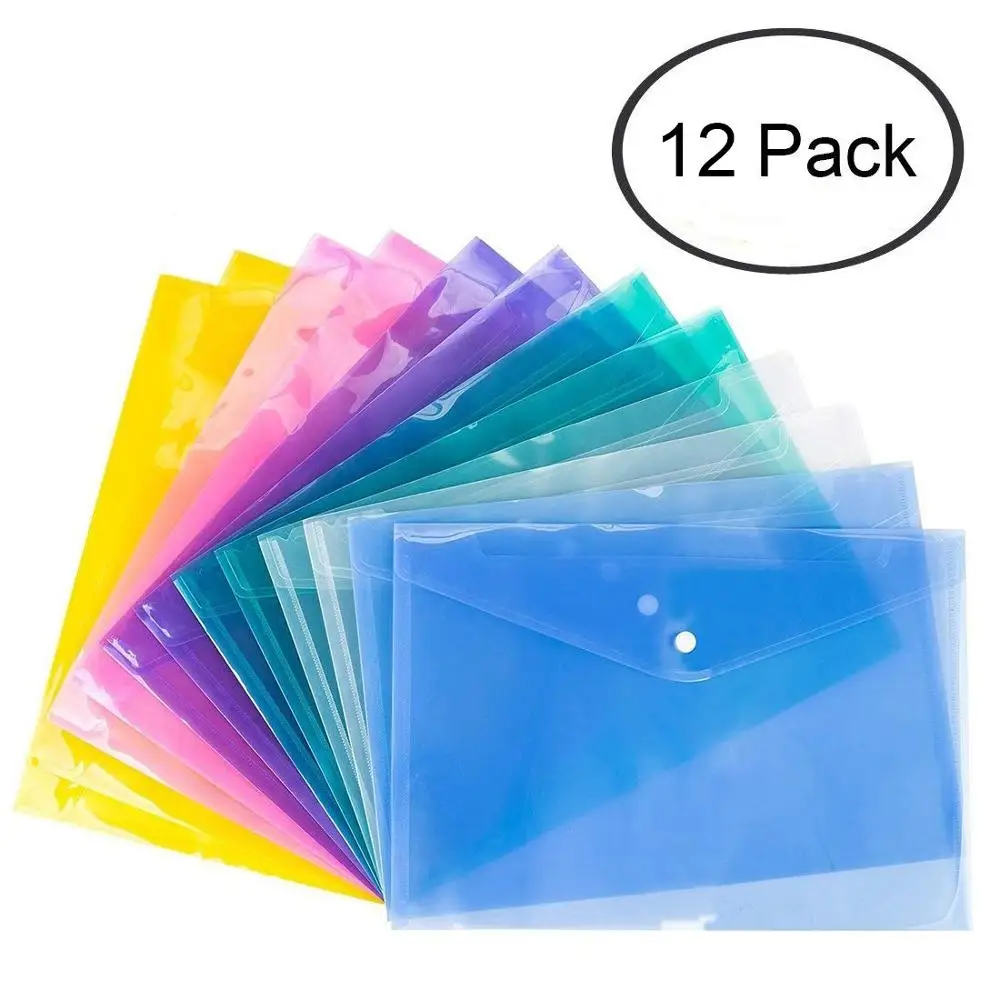 Папка для документов с кнопками, высококачественный пластиковый конверт премиум-класса, размер US Letter/A4, набор из 24 в 6 разных цветов, синий
