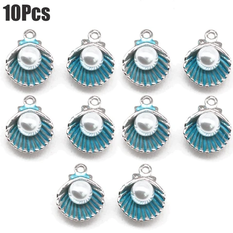 12x15mm Alloy Enamel Pearl Shell Charms Pendants for Bracelet Necklace Jewelry Making DIY Woman Earring Findings