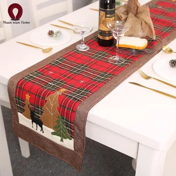 

Table flag new Christmas decoration supplies plaid cloth table table flag elk small tree table mat 180cm placemat free shipping