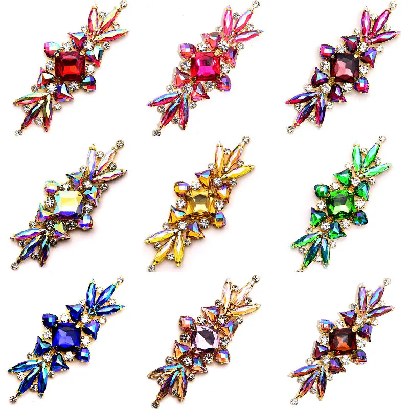 1PCS/lot 103mm Colorful Sew On Rhinestones Applique With Gold Base стразы Glitter Rhinestone Wedding Dress B3869 | Дом и сад