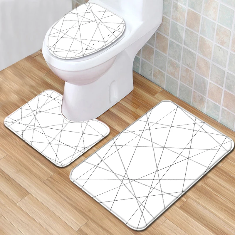 АБСТРАКТНЫЕ ПОЛОСЫ геометрические занавески для ванной комнаты водонепроницаемый 4 шт. пьедестал Ковер Крышка для ванной коврик для туалета Набор ковриков для ванной - Цвет: 3pcs mat set-3