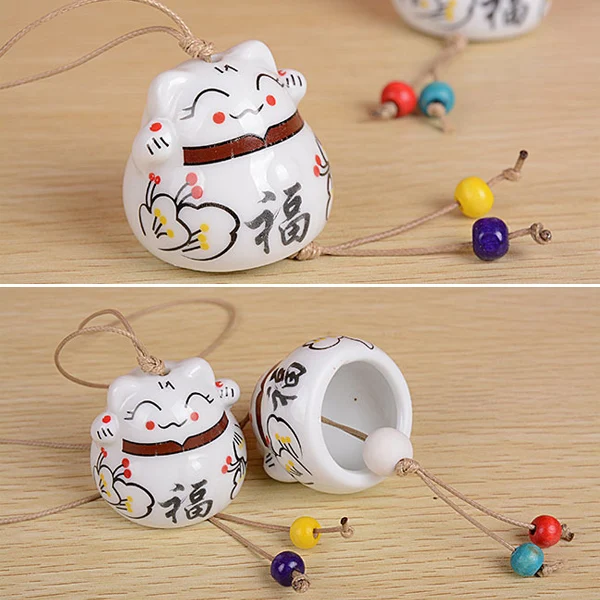 Ceramic Lucky Cat Pendant Wind Chimes Car Ornament Hanging Figurine Home Decor xqmg Wind Chimes & Hanging Decorations Crafts New 3