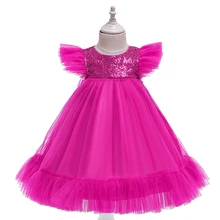 Рождественское праздничное платье с мерцающими рукавами; бальное платье принцессы; кружевные платья для От 1 до 6 лет; одежда для дня рождения для маленьких девочек