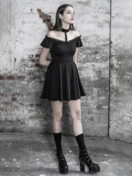 

PUNKRAVE Summer New Dress Female High Waist Strapless Strap Lolita Skirt Slim Dress