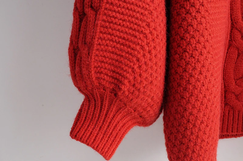 Women Autumn O-neck Knitted Lantern Sleeve Solid Female Sweater Ladies Casual Sweater