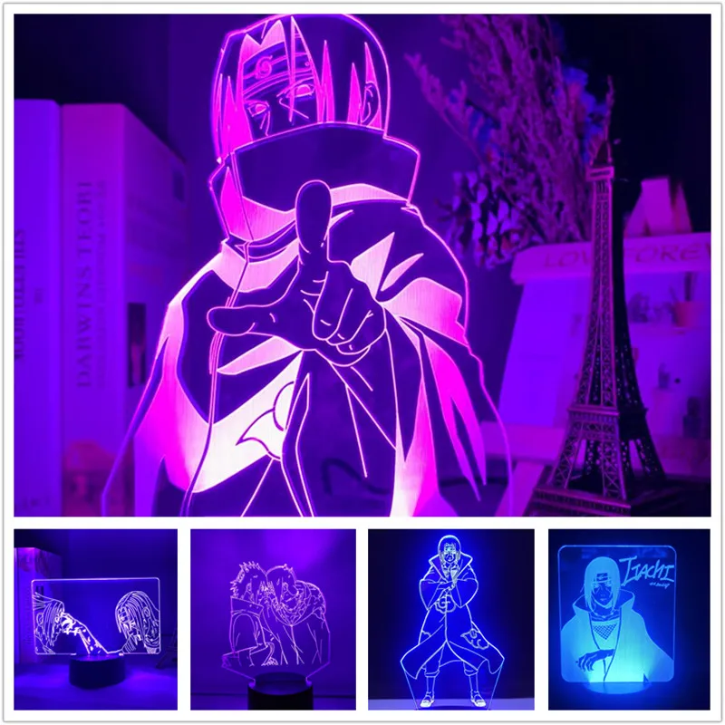 Naruto Itachi Sasuke 3D Night Light LED Lamp Kakashi Uzumaki Sasuke Jiraiya Anime Figure Manga Lampara Home Decoration Lighting