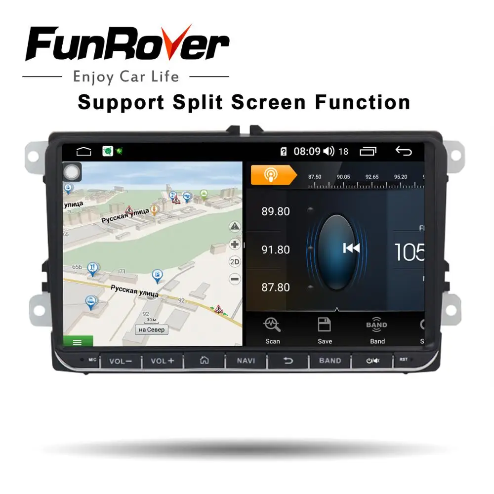 Top Funrover 2 Din Octa Core Android9.0 Car dvd gps multimedia stereo For Volkswagen Golf Polo B6 B7 Jett Radio navi DSP 4G 64G LTE 3
