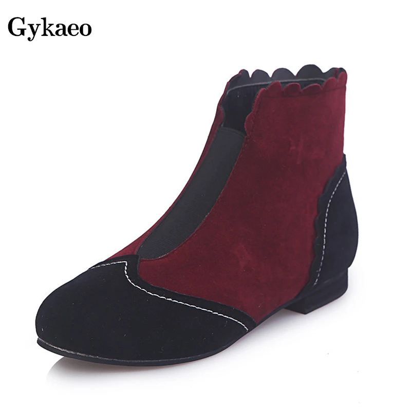

Gykaeo England Style Street Vintage Women Boots Ladies Comfort Low Heels Patchwork Colors Winter Shoes Large Size 35-43 Botas
