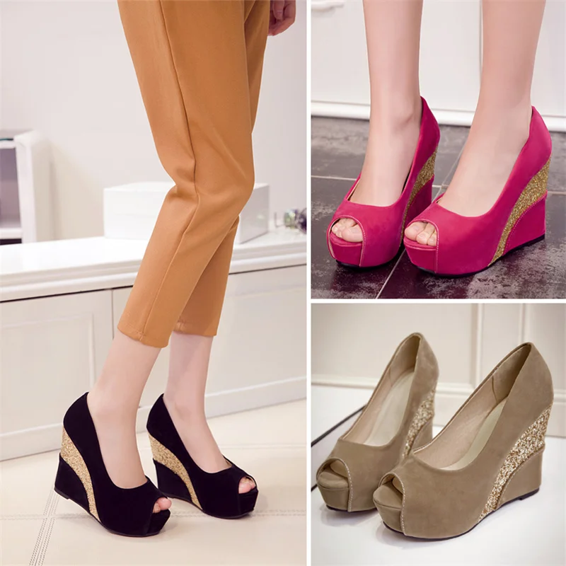 

Женские босоножки на танкетке YMECHIC, туфли-лодочки с открытым носком на платформе и очень высоком каблуке 11 см, туфли абрикосового и красного цвета, размер 43, лето 2022