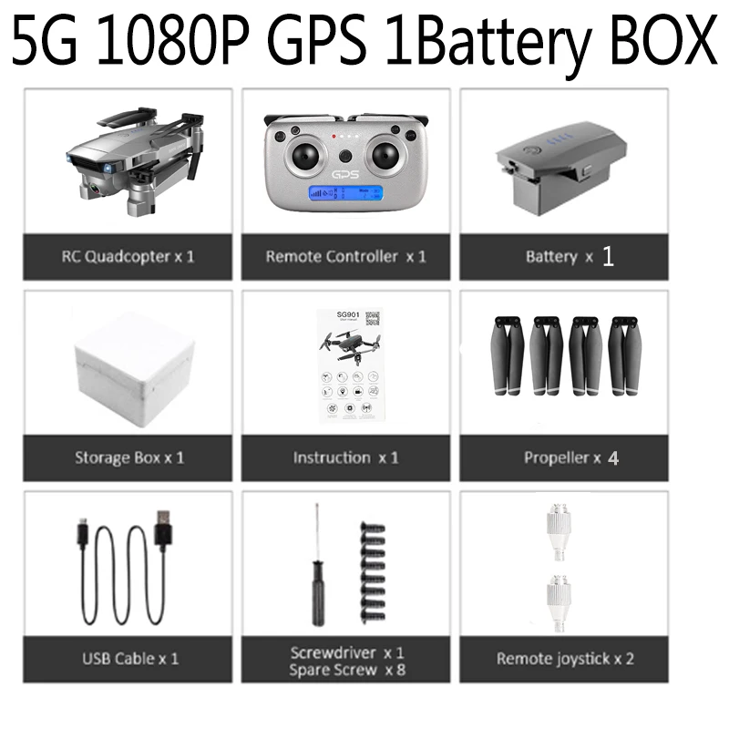 Дрон SG907 gps с 4K HD двойной камерой Широкий угол анти-встряхивание wifi FPV RC складной Квадрокоптер профессиональные дроны - Цвет: 5G 1080P GPS 1B Box