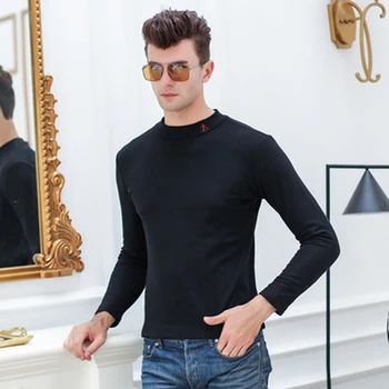 

Men double-faced fleece middle-aged and young fashion comfortable bottoming shirt Polyester solid color men clothes plus size
