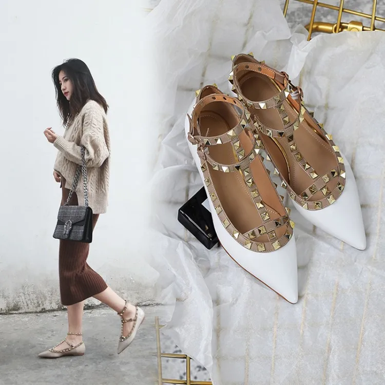 

Item Number Pq201933-8 Star Celebrity Style Pointed-Toe Button Spikes Flat Heel Low-Cut Hot Sales Genuine Leather Online Celebri