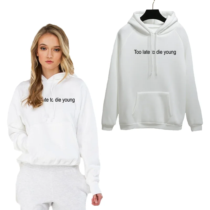 

2019 Autumn too late to die young yellow hoodie Girl Print Long Sleeve kawayi Sweatshirt street woman clothes Female Harajuku
