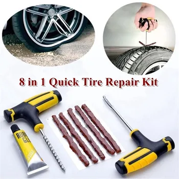 

Promotion 8 in 1 Car Tire Repair Tools Tire Repair Kit Rivet Tool Set Car Bicycle Tubeless Tire Puncture Plug Garage Auto Parts