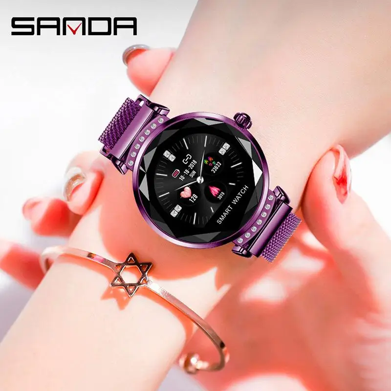 

Sanda H2 Color Screen Fashion Women's Smart Watches Magnetic Steel Strap Continuous Heart Rate Monitoring Luxury Smartwatch