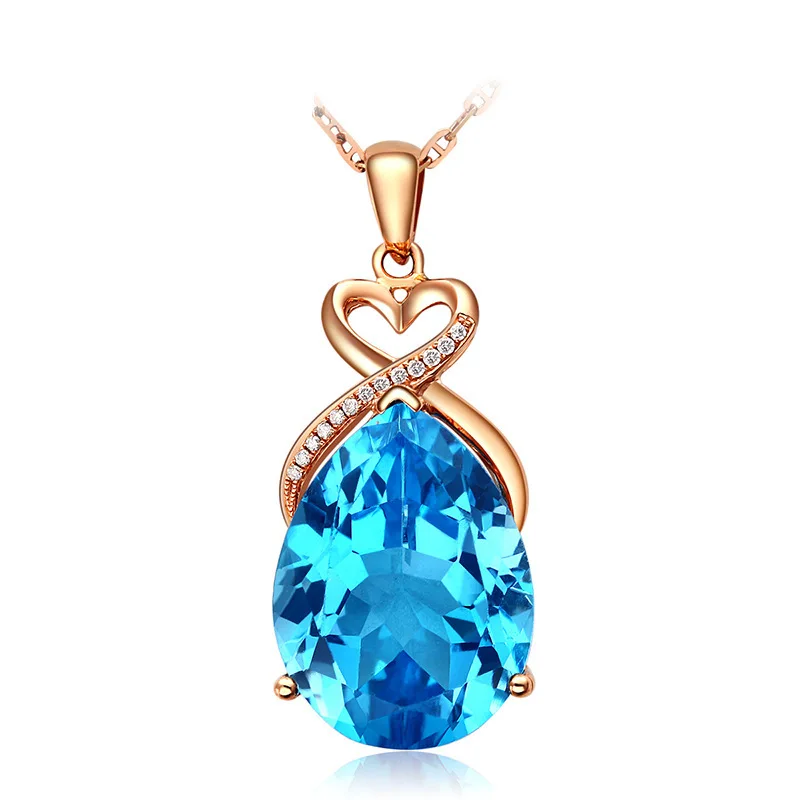 Natural Sapphire 14K Rose Gold Necklace Pendant for Women Bohemia Wedding White Topaz Pure Pendants Fine Fashion Jewelry Luxury pendant necklace gold necklace