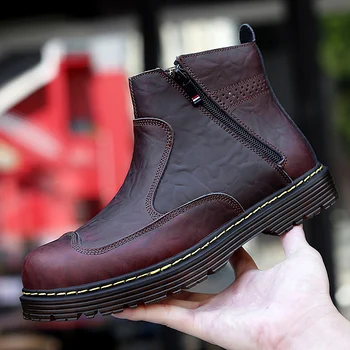 

Spring Autumn Mens Motorcycle Boots Brand Fashion Zipper Boots For Men Black Men Big Sizes Casual Shoe Genuine Leather Men Boots
