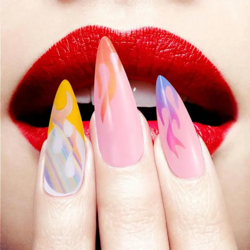 

6pcs Nail Art Sticker Decal Aurora Fire Holographic Adhesive Women Manicure Tool Exquisite Workmanship Simple Atmosphere