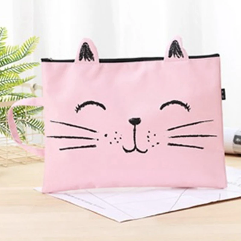 PK 1pc Cute Cat Canvas Bag Fabric File Folder Document Bag Notebook Storage Organizer Bag Office School Supplies - Цвет: PK
