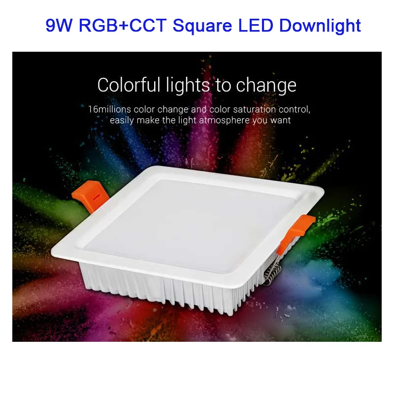 

New Miboxer 9W RGB+CCT Square LED Downlight AC100~240V,FUT089 8-Zone RGB+CCT Remote Controller