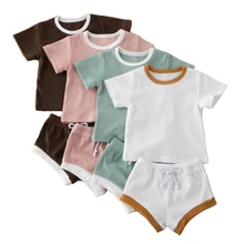 Одежда для маленьких девочек и мальчиков, топы в полоску с короткими рукавами, футболка, шорты штаны Одежда, летние повседневные комплекты одежды для активного отдыха